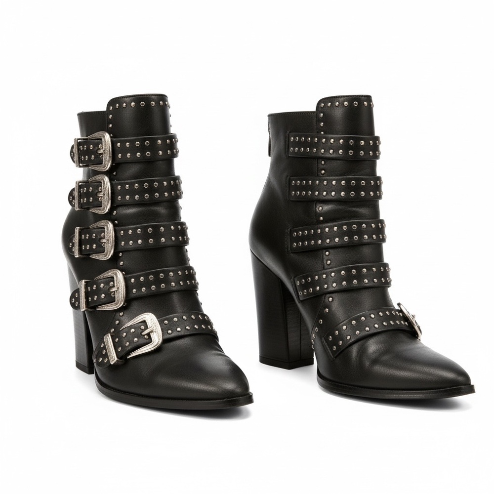 Steve Madden Black Ankle Boots with Silver Buckles 6 - Picture 2 of 4